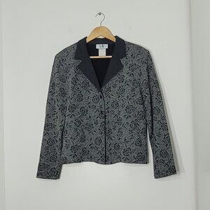 Los Angeles Gal Vintage Black Gray Floral Notched Pads Business Blazer Size 14